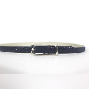 Vintage Dark Blue Sueded Snake Print Belt with Silver Buckle